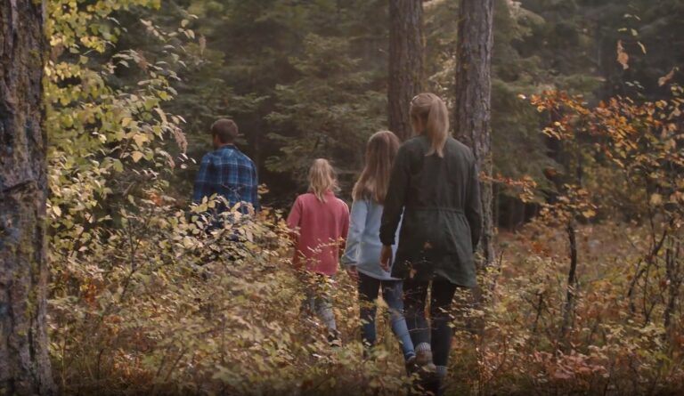 family walking in nature